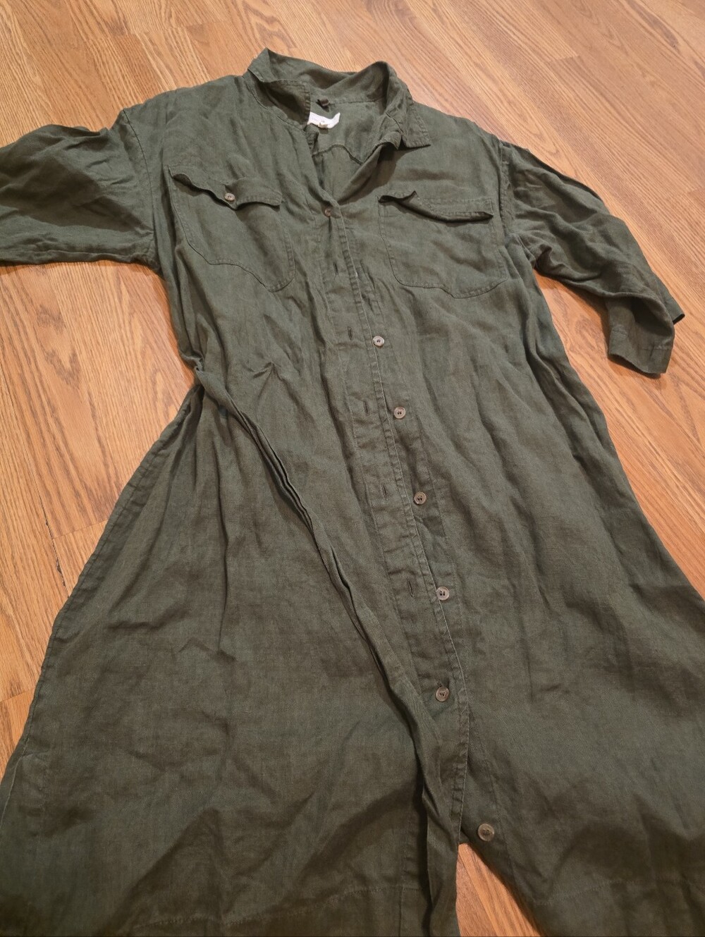 Lou & Grey Olive Green Maxi Button-Down Dress